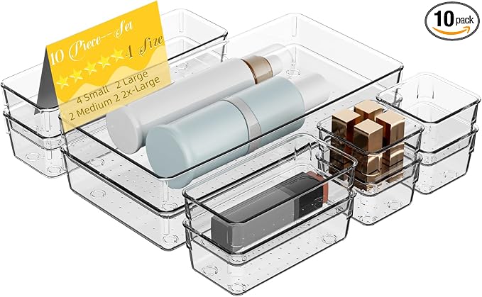 Clear Plastic Drawer Organizer Set with 15 Inch Extra Long Bins, 4 Sizes Large Acrylic Organizers for Kitchen Utensils, Bathroom Trays and Makeup Storage by Unknown
