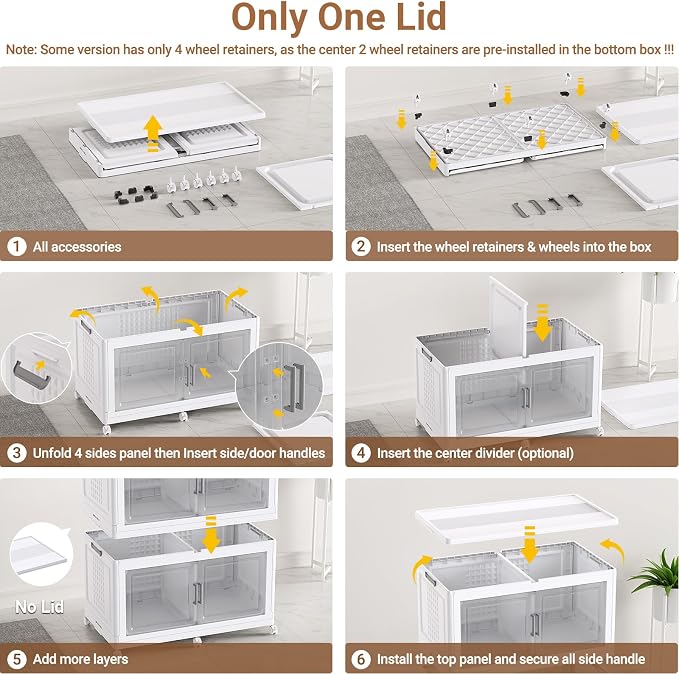 200Gal XL Stackable Storage Bins Foldable Box Cabinet for Home 4Pack White | Extra Large Plastic Boxes with Dividers Multi-Compartment Collapsible Closet Organizers and Storage Cabinet with Wheels Door - Image 8