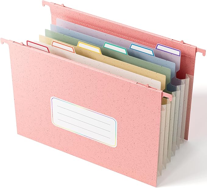 EcoStash Wheat Straw Hanging File Folders,7 * 1.2" Accordion Pockets | Large Capacity File Organizer, Letter Size for Filing Cabinet,100% BPA Free, Return to Nature, Strawberry Pink by EcoStash