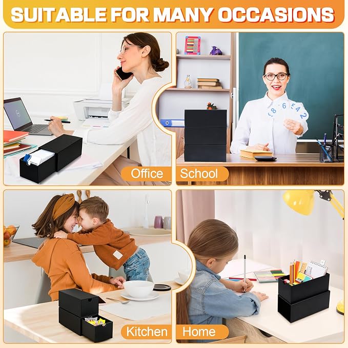 8Packs 3x5 Index Card Box,Index Card Organizer Box with Lid,Hold 8000 Cards,Black Recipe Holder for 3''x5'' Notecard Recipe Flashcard Card - Image 8