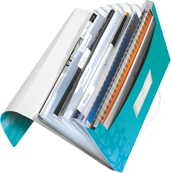 Leitz A4 Expanding Project File, Integrated Index with Expanding Compartments, Elastic Closure, Flexible Plastic, Assorted Colours, Wow Range, Pack of 6 - Image 5