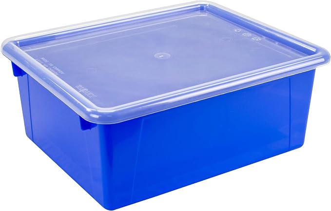 Storex Letter Size Deep Storage Tray – Organizer Bin with Non-Snap Lid for Classroom, Office and Home, Assorted Colors, 5-Pack (62542A05C) - Image 6