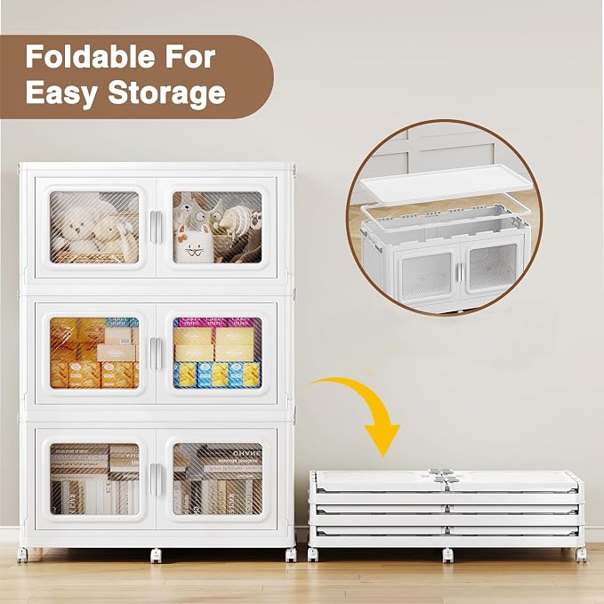BROVIEW 880 Qt Extra Large Stackable Storage Bin with Lids, 4 Pack White | 220Gal Extra Large, Collapsible Storage Boxes with 4 Lids, Folding& Rolling Plastic Drawer, Heavy-Duty Cabinet Organization - Image 9