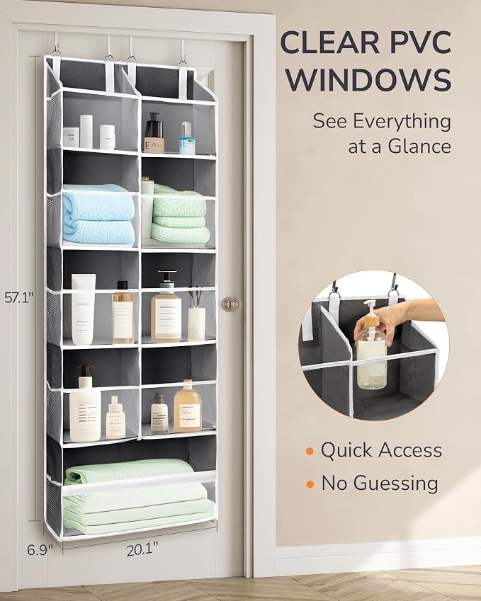 ULG Over the Door Organizer, 5-Tier Extra Large Hanging Storage with 10 Mesh Pockets, 100 lbs Capacity, Heavy Duty Door Organizer for Closet, Bedroom,Grey - Image 2