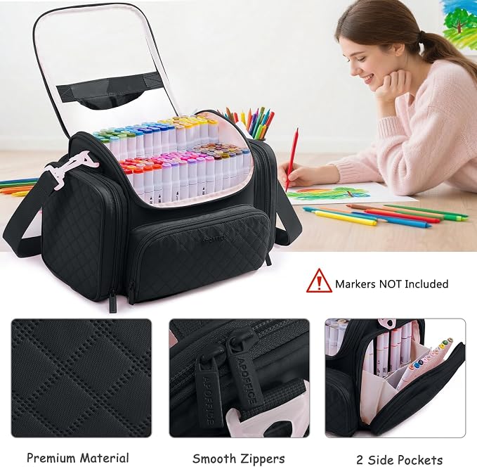 Marker Organizer Case Bag for 200-300 Markers – Large Art Supply Storage Bag with Detachable Dividers, Travel Marker Holder for Alcohol Markers, Brush Pens, Colored Pencils & Craft Supplies - Image 5