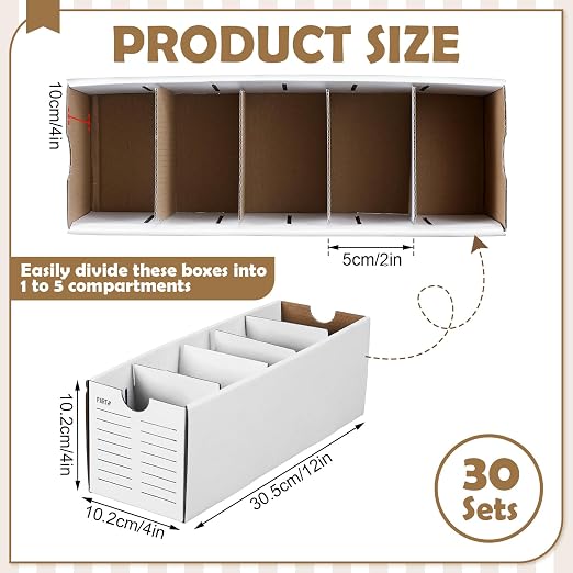 Teenyyou 30 Sets Cardboard Parts Bins Boxes Kraft Cardboard Storage Bins with Dividers for Parts Shelves Stem Project Online Store Inventory Organized(White,12 x 4 x 4 Inches) - Image 2