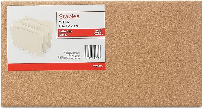 Staples File Folders, Letter Size, 1/3‑Cut Tabs, Assorted Positions, Manila, Durable Paper Stock, 250/Pack - Image 4