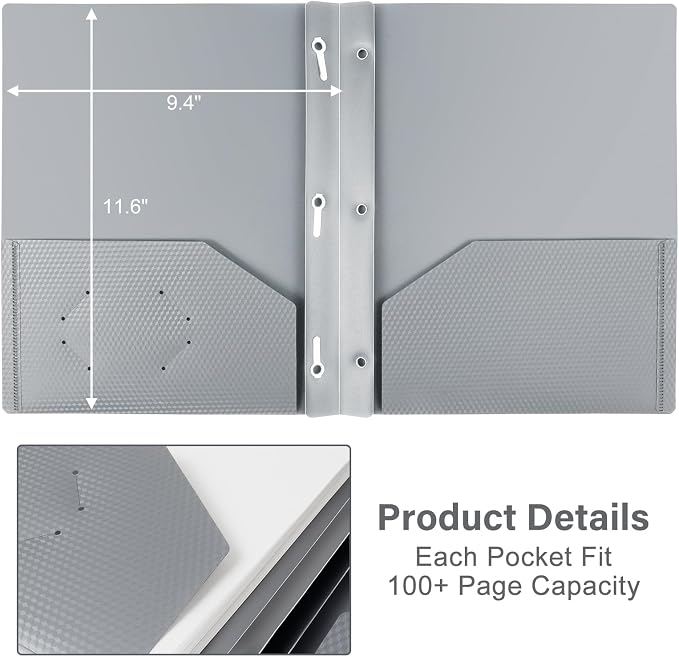 12-Pack Plastic Folders with Pockets and Prongs,2-Pocket Folders with 3 Fasteners, Poly Folders Holds 8-1/2" x 11" Paper for School/Office/Home, Assorted - Image 4