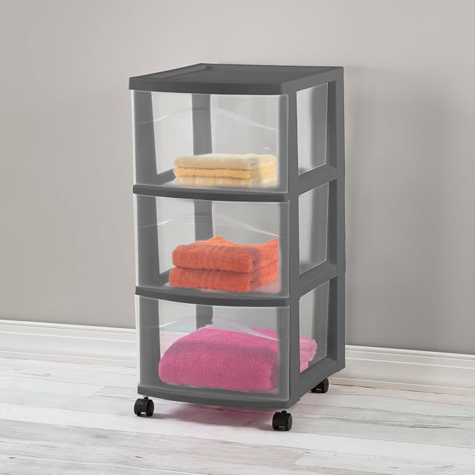 Sterilite 4 Pack 3 Drawer Storage Cart, Rolling Organization, Flat Gray - Image 5