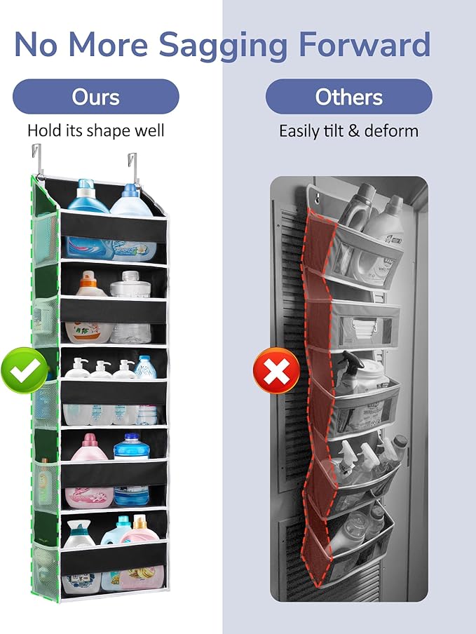 ULG 1 Pack Over The Door Organizer – 5 Shelf Door Organizer Hanging & 10 Side Pockets, Reinforced 44LB Capacity Hanging Organizer, Behind The Door Storage for Bedroom, Nursery, Pantry (Black) - Image 6