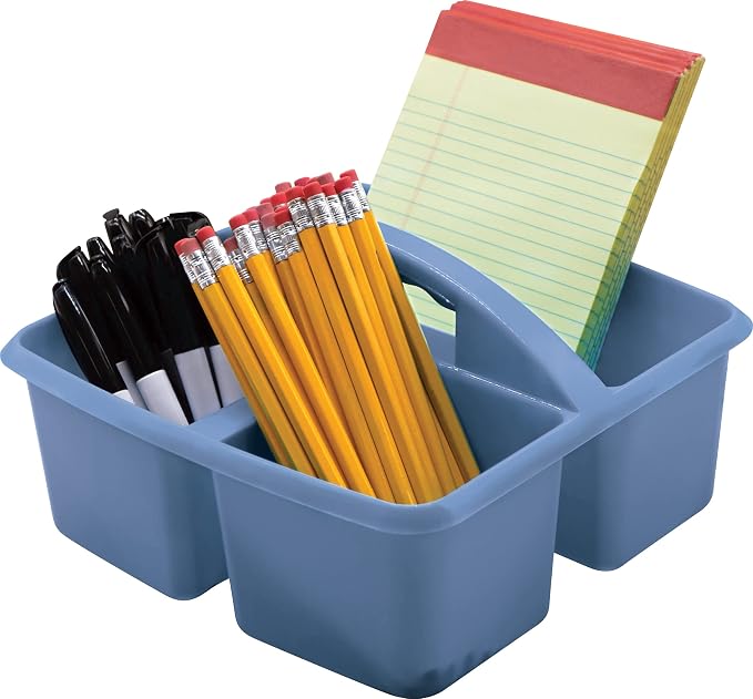 Teacher Created Resources Slate Blue Portable Plastic Storage Caddy 6-Pack for Classrooms, Kids Room, and Office Organization, 3 Compartments - Image 2