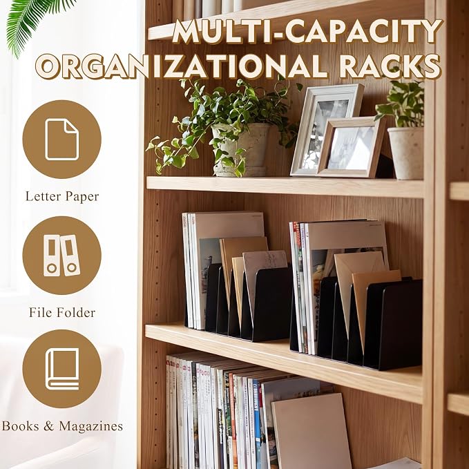 Suzile Metal Desktop File Organizer, 7 Compartments, Vertical File Sorter, Black, 5.51" W x 8.78" L x 4.49" H, Office, Reception Areas, Workspace - Image 5