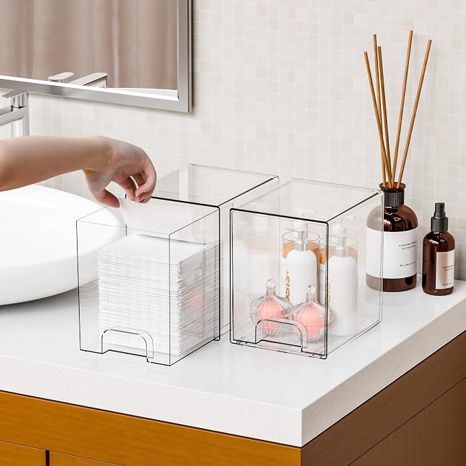 2 Pack Clear Stackable Storage Drawers,7.6" H Baby Bottle Organizer,Acrylic Drawer Containers for Cosmetics,Skincare,Beauty Products,Cabinet,Vanity,Kitchen,Under Sink and Bathroom Storage Bins - Image 8