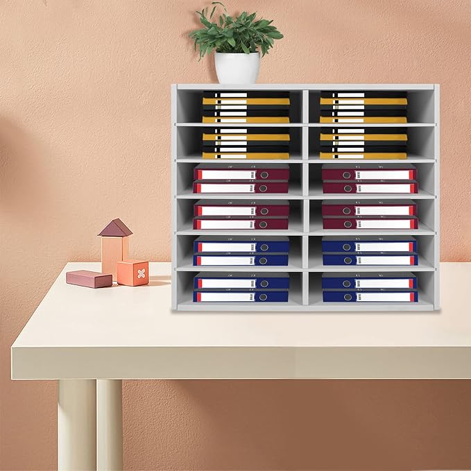 Literature Organizer Sorter, 12 Slots Adjustable File Sorter Mail Organizer | Paper Sorter Organizer, Open Design Paper Storage Mailbox for Office School Classroom, White - Image 2