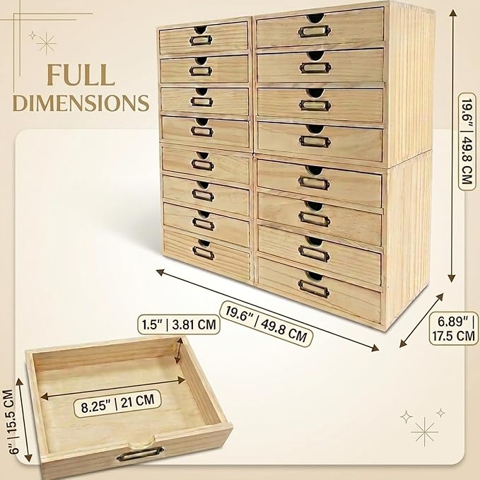 Apothecary Stackable Modular Storage Drawers, Wooden Desktop Organizer for Organization and Decluttering, Multi-Drawer Cabinet for Office Supplies, Crafts, Makeup, Kitchen Counter and Small Spaces - Image 2
