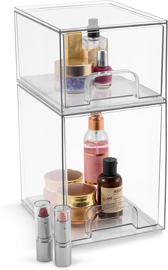 Sorbus Acrylic Storage Containers - 2 Pack, Stackable Storage Bins Set for Bathroom Organization - Clear Acrylic Drawer Organizers - Makeup Case Pull-Out Drawers (7.6’’ and 4.4’’ Tall) - Image 8