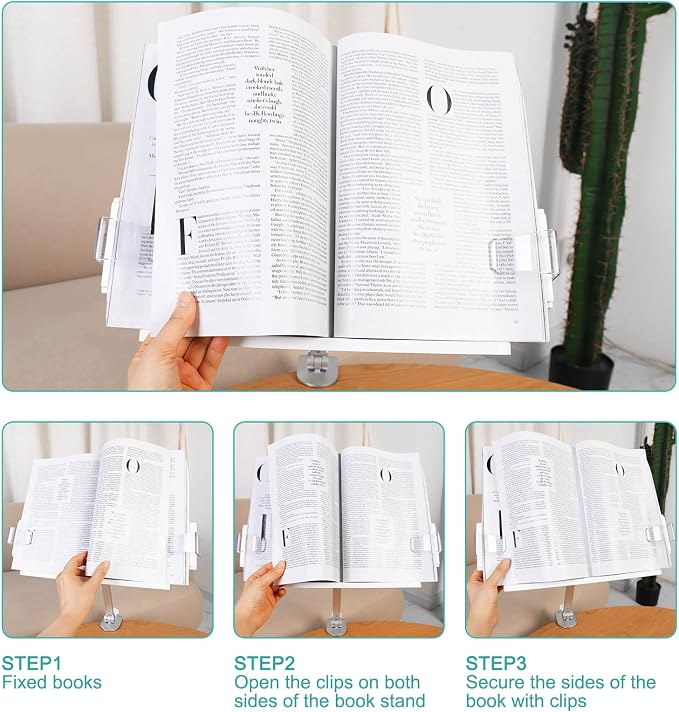 PATIKIL Book Stand for Reading, Metal Reading Rest Book Holder with Page Clips, Height Angle Adjustable, 360° Rotating Arm Suitable for Sheet Music, Laptop - Image 8