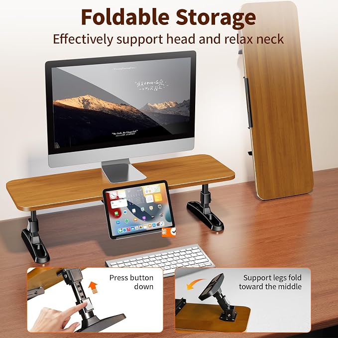 Wooden Monitor Stand Riser for Desk,Adjustable Height Monitor Shelf Riser with Phone Holder,Desk Storage Organizer Accessories,Wood Computer Screen Stands for Office,Home,Laptop,Printer,TV - Image 6