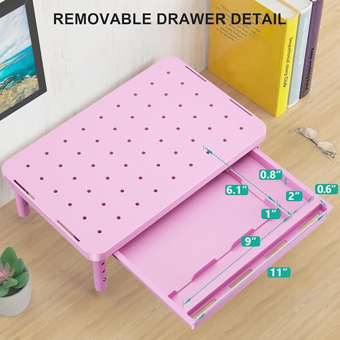 WALI Computer Monitor Stand with Storage, Monitor Riser 3 Height Adjustable | Laptop Riser with Airflow Vents, Desk Organizer for Computer, Printer, Notebook (PTT002-P), 1 Pack, Pink - Image 7