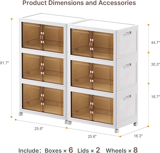 Stackable Storage Bins, 896QT Collapsible Drawers with 2 Lids | Large Capacity, Magnetic Door, Stack Lock, Rolling Wheels, Foldable Design, Organizers and Storage for Bedroom Dorm Garage - Image 4