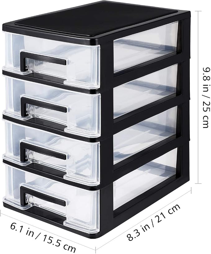 4 Layer Cabinet Drawer Plastic Storage Drawer Sundries Organizer Office File Storage Rack Shelf for Jewelry Makeup Stationery Desktop (8.31x5.98x9.92 Inch) - Image 3