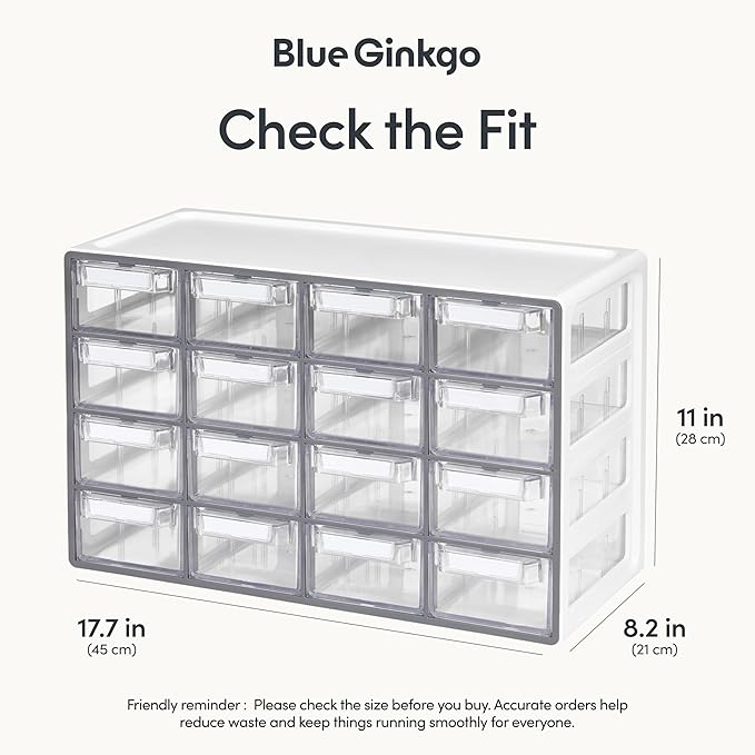 Blue Ginkgo 16-Drawer Storage Cabinet Organizer, Grey, Made in Korea | Stackable. Adjustable. Easy Visibility. - Image 2