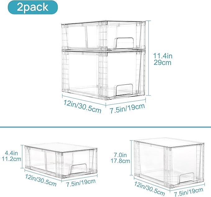Vtopmart 6 Pack Clear Stackable Storage Drawers,Easy to Assemble Bathroom Organizers and Storage with handles,Plastic Drawers for Kitchen Pantry,Cabinet,Under Sink Organization - Image 3