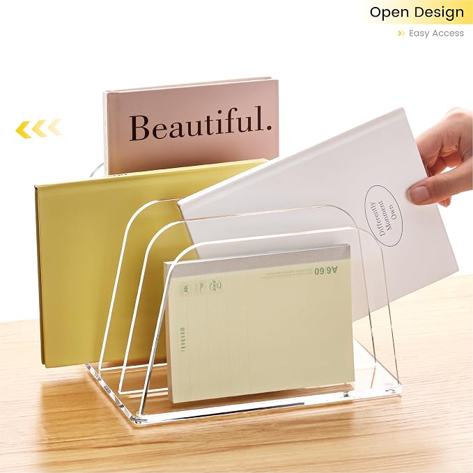 YUXUN Desk File Organizer,4-Section Clear Acrylic Desk Organizer,Vertical File Sorter Holder Organization for Office School & Classroom - Image 5