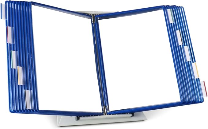 Tarifold Desktop Reference Display System, 20 Pockets, Expandable, Blue | 20 Double-Sided PVC Pockets, Holds 40 Letter-Size Sheets, Sturdy Metal Base, Quick-Find Indexing, Quick and Easy to Assemble by TARIFOLD