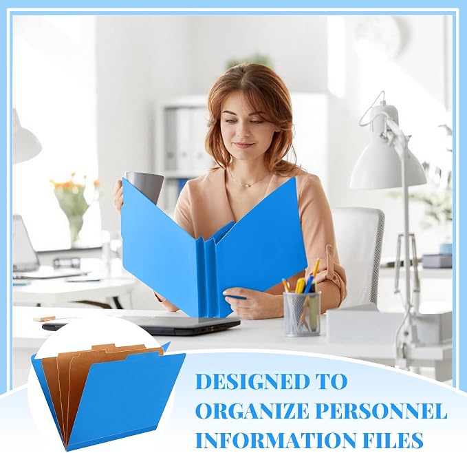 AmazingSpark 24 Pcs Classification Folder Letter Size Bulk 3 Divider Pressboard File Folder with Expansion 2 Prong Fastener Heavy Duty Office File Organizer for School Medical Document(Business Blue) - Image 5