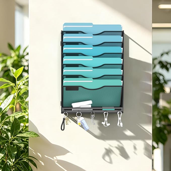 Gawerk 7-Tier Wall File Organizer Hanging Wall File Holder Wall Mount Paper Folder Organize, Mesh Magazine Document Mail Organizer for Office School Home, Black - Image 6