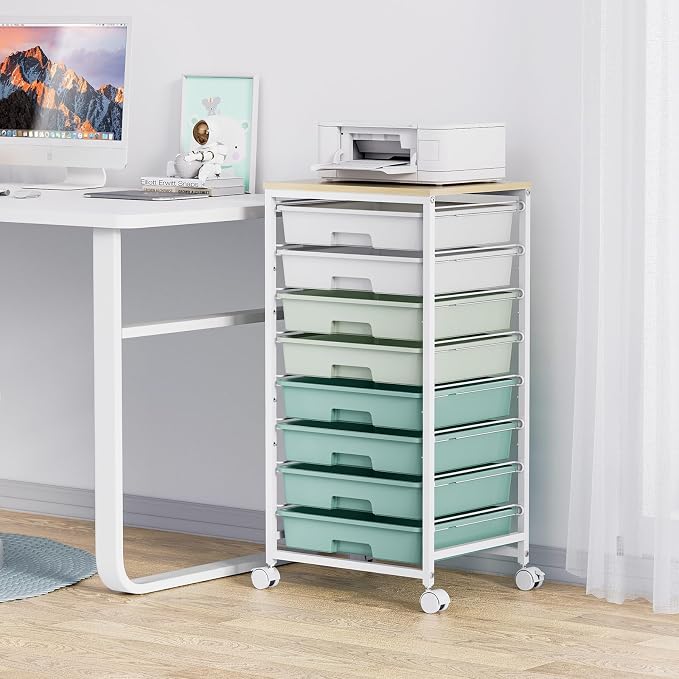SYKIARIOL Rolling Cart with Drawers,Craft Organizers and Storage, Green | Rolling Storage Cart with 8 Drawers and Wooden Tabletop for Living Room,Office,Classroom,Craft Room,Bedroom,Dorm - Image 7