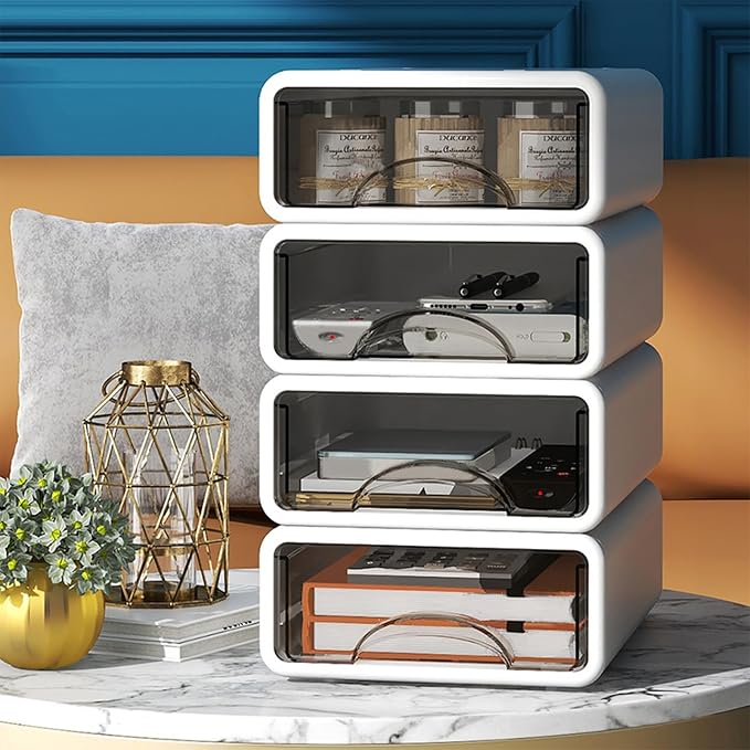 Desk Organizer with Drawers, Stackable Storage Drawers with Compartments Desktop Organization for Office Supplies, Makeup, Pencils, Tape, Erasers, Paperclips, Chargers (4 Pack White) - Image 6