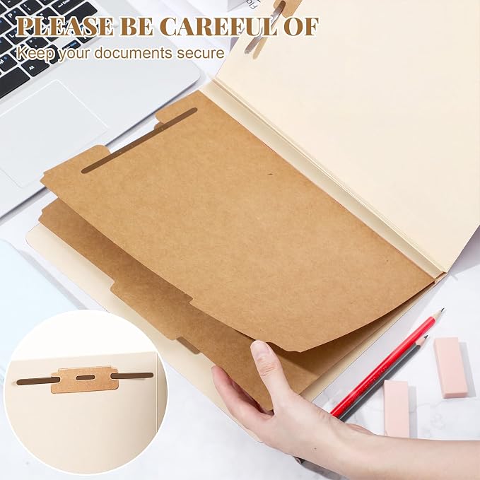 AmazingSpark 24 Pcs Classification Folders Letter Size Bulk 2 Divider Pressboard File Folder with Expansion 2 Prongs Fastener Heavy Duty Office File Organizer for School Project Document(Beige) - Image 5