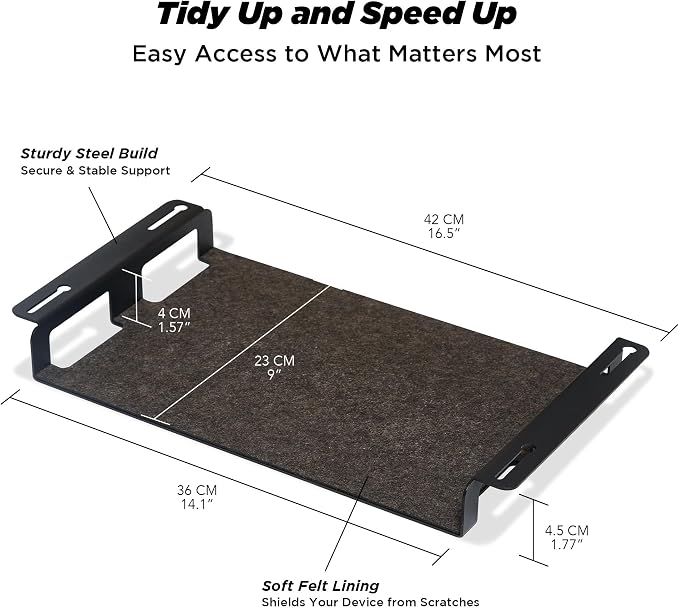 Moodular Storage Tray Add-On for Slide Rails, Do Not Use Alone | Accessory Only, Steel with Felt Lining, Anti-Scratch, Custom-Fit Positioning, Clutter-Free Workspace, Black, MSA-TR - Image 4