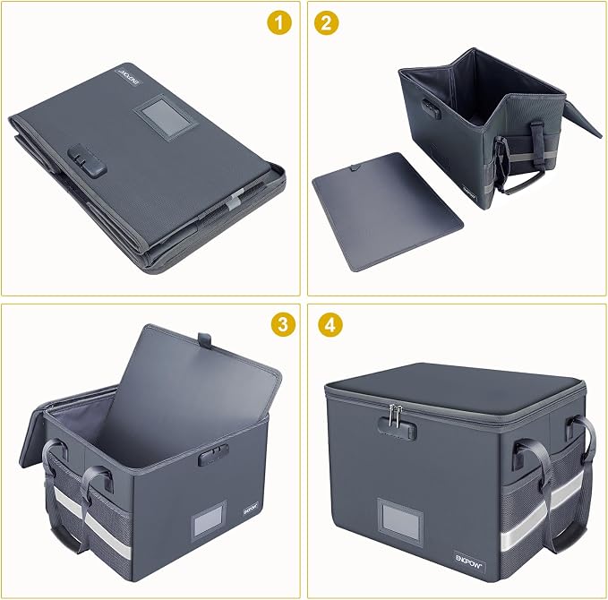 ENGPOW File Box with Lock, Fireproof Document Box with Pockets, Collapsible File Organizer Filing Storage Cabinet with Handle, Portable Home Office Safe for Hanging Letter/Legal Folders,Gray,2 Pack - Image 7