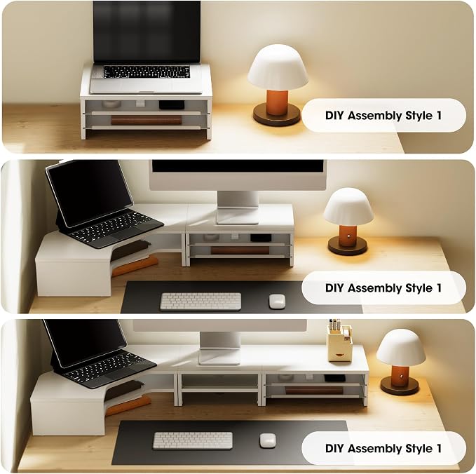 Fenge 14.3-Inch Monitor Stand with Slide-Out Trays, Wood & Metal Desk Shelf | 3-Tier Space-Saving Desk Storage Organizer, Fits Computer, Laptop, Printer and Telephone - Image 8