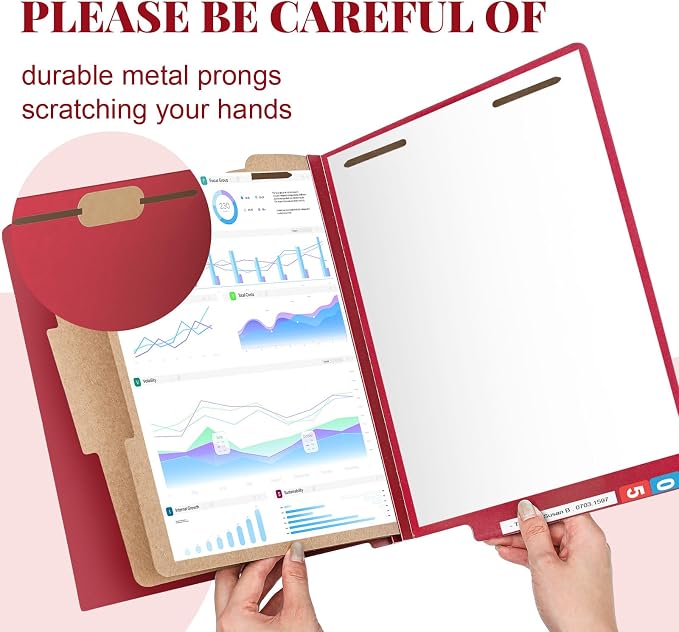 Skyygemm 24 Pack Classification Folders, Letter Size,2 Dividers,Dark Red | Pressboard File Folders, 2 Prong Fasteners, 2" Expanding, Manila, End Tab, for Office School Legal Records Medical - Image 4