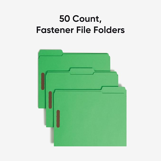 Smead Fastener File Folders, Reinforced 1/3-Cut Tabs, 2 Fasteners, Letter Size, Green, 50 per Box (12140) - Image 4
