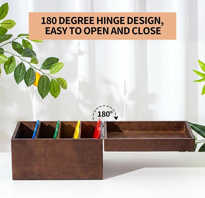 Henoyso 5 x 8 Inch Index Card Holder Set, Bamboo Index Cards Organizer, 50 Pcs Dividers 2 Sheets Alphabet Number Stickers File Note Holders for Office Business Classroom, Brown - Image 7