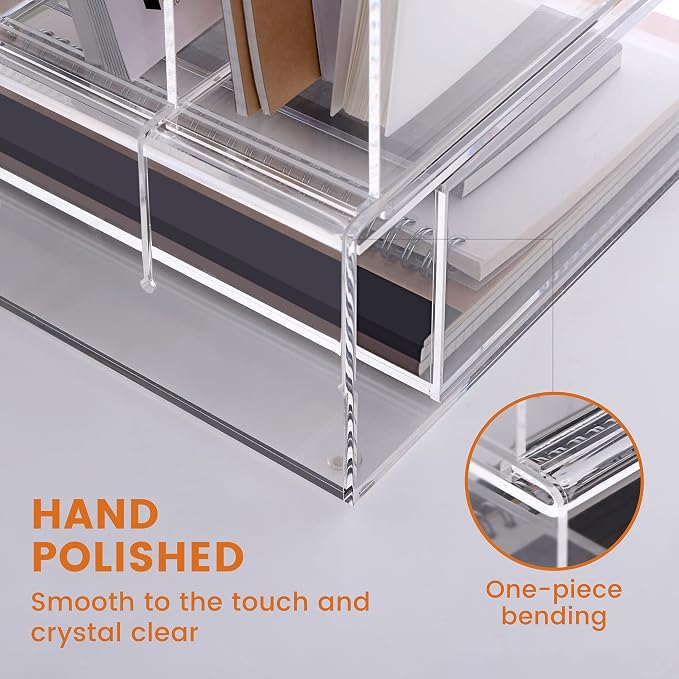 HeZone Desk Organizers and Accessories, Acrylic Desk Organizer with Drawer, Office Supplies Organization Storage, Clear Acrylic File Organizer for Desk - 1 Pack - Image 6