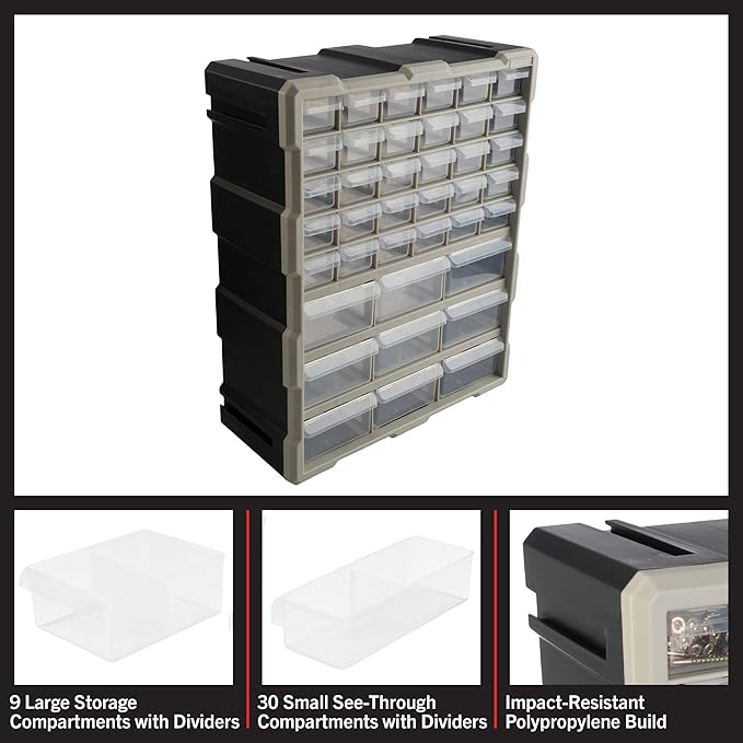 Stalwart 39-Drawer Plastic Small Parts Organizer, Black | Desktop, Tabletop, or Wall Storage Drawers for Organizing Hardware, Crafting Supplies, Garage, or Classroom - Image 3