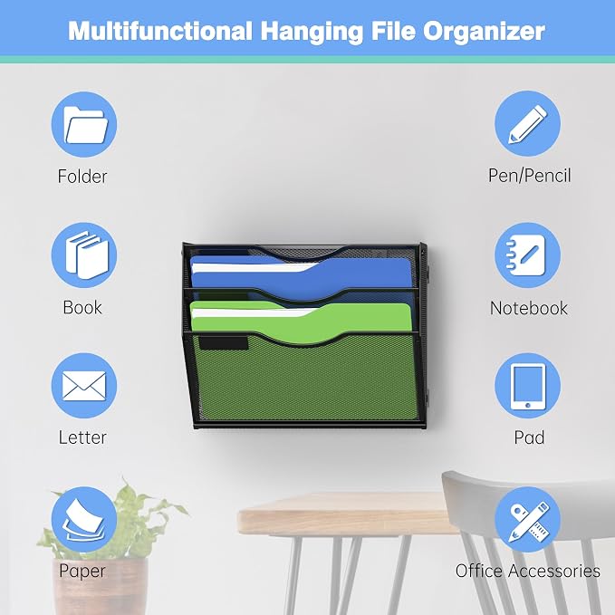 Kuntine.B Wall File Organizer Office Hanging Magazine Holder Wall File Organizer for Office Home - Image 4