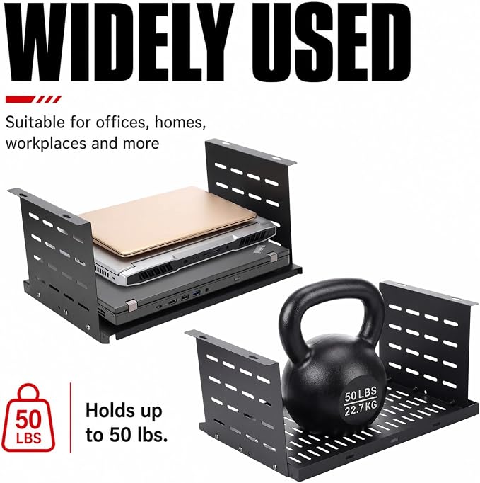 Under Desk Computer Mount for Small Form Factor Sff Computers and Pcs, Using Space 16.7" x H 8" x D 12" Mount Shelf Organizer for Office Home Workstation Gaming Stand up Desk - Image 4