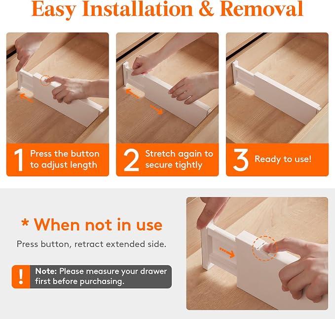 Lifewit 4" High Upgrade Drawer Divider, Adjustable Drawer Organizer Clothes | 20 Pack 11-17" Expandable Beige Plastic Drawer Separator for Dresser, Kitchen, Closet, Nursery, Office Organization & Storage - Image 7