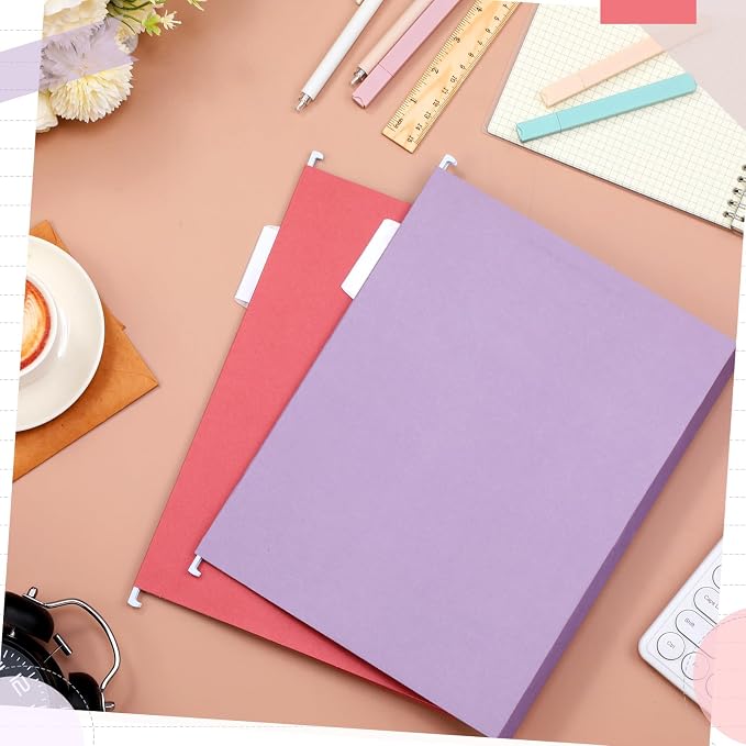 Yaomiao 24 Pack Hanging File Folders, 3 Pleats,Morandi Color | Letter Size File Cabinet Folders, with 1/5-cut Adjustable Tabs, Expandable Document Cabinet, Home Desk Office Organization - Image 5