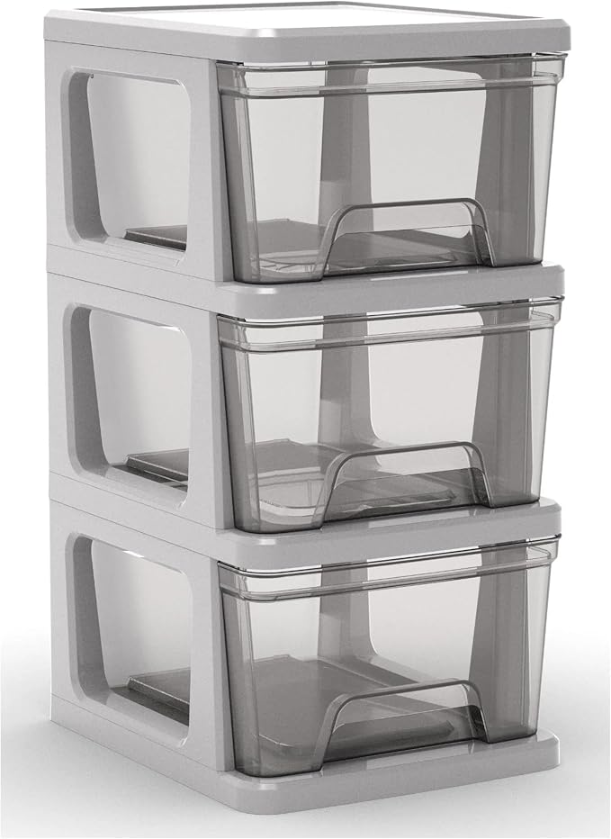 Plastic Drawer Wide Tower Plastic Storage Cart with Clear Pull Out Drawers, Silver (3 Drawer Wide Tower) by Unknown