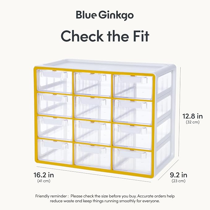 Blue Ginkgo 12-Drawer Storage Cabinet Organizer, Yellow, Made in Korea | Stackable. Adjustable. Easy Visibility. - Image 2