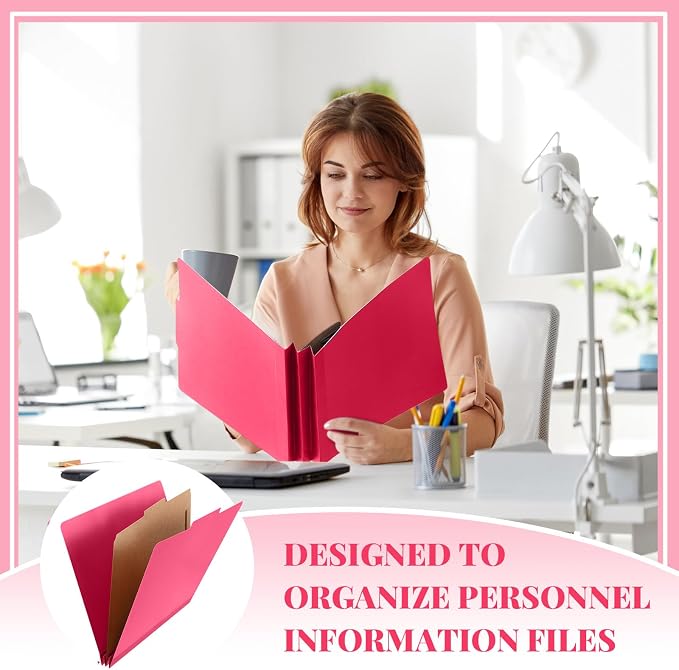AmazingSpark 24 Pcs Classification Folders Letter Size Bulk 1 Divider Pressboard File Folder with Expansion 2 Prongs Fastener Heavy Duty Office File Organizer for School Project Document(Hot Pink) - Image 5