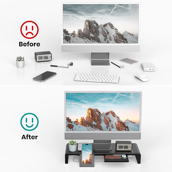 Klearlook Computer Monitor Stand for Desk, Adjustable Foldable Monitor Riser with Storage Drawer & Tablet Phone Holder for Office, Home, Laptop, Desktop (Black) - Image 4